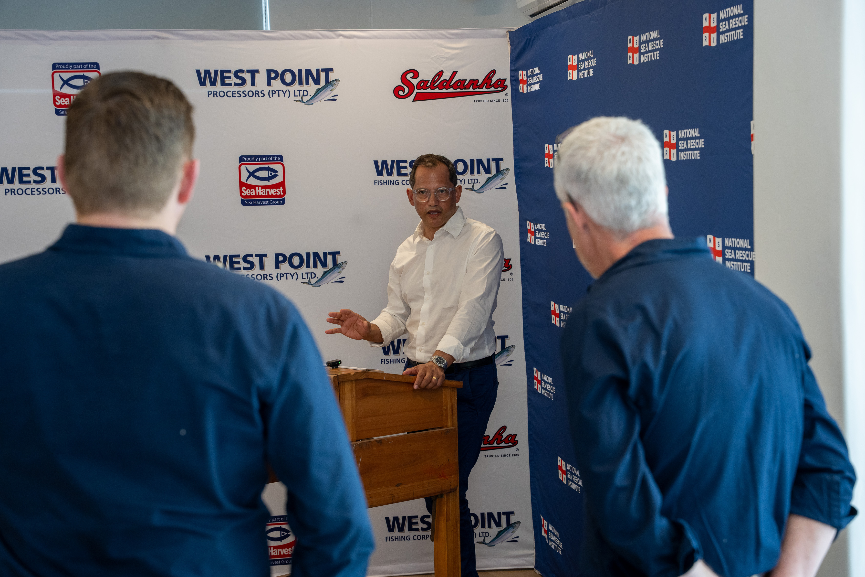 Terence Brown, Operations Director and Chairman of Sea Harvest Foundation adresses the audience during their Platinum Partner recognitian ceremony at NSRI Mykonos. West Point Processors, part of the Sea Harvest Group, has marked 25 years of support for the National Sea Rescue Institute (NSRI) by committing a further R810,000 over the next three years. Picture Andrew Ingram / NSRI