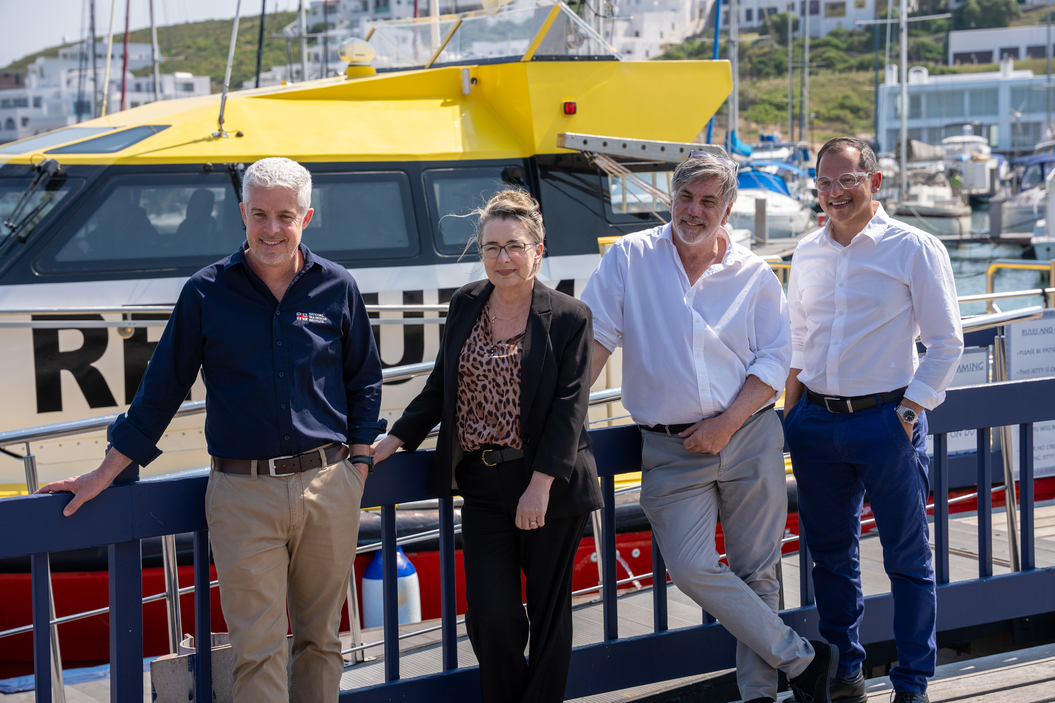 NSRI CEO Mike Vonk, Lynn Boshoff, CEO West Point Processors; Ald Marius Koen, Executive Mayor of Saldanha Bay and Terence Brown, Operations Director and Chairman of Sea Harvest Foundation at NSRI Station 4 in Mykonos. LANGEBAAN – West Point Processors, part of the Sea Harvest Group, has marked 25 years of support for the National Sea Rescue Institute (NSRI) by committing a further R810,000 over the next three years.
The milestone was celebrated at NSRI Station 4 Mykonos on the West Coast, where West Point Processors handed over its R220,000 contribution for 2026 and signed a new three-year Platinum Partnership agreement covering 2027 to 2029. Together, this represents a commitment of more than R1 million to the NSRI over the four-year period.
Picture Andrew Ingram / NSRI