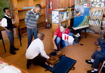 A Conville Primary Liza Wigley explaining CPR